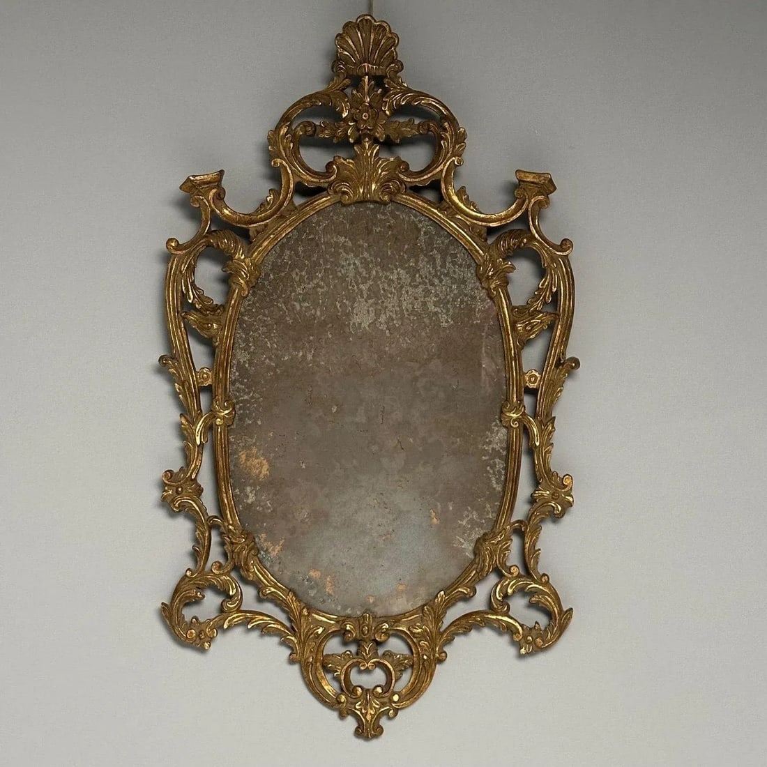 Italian Rococo Giltwood Wall or Console Mirror, Distressed - 2