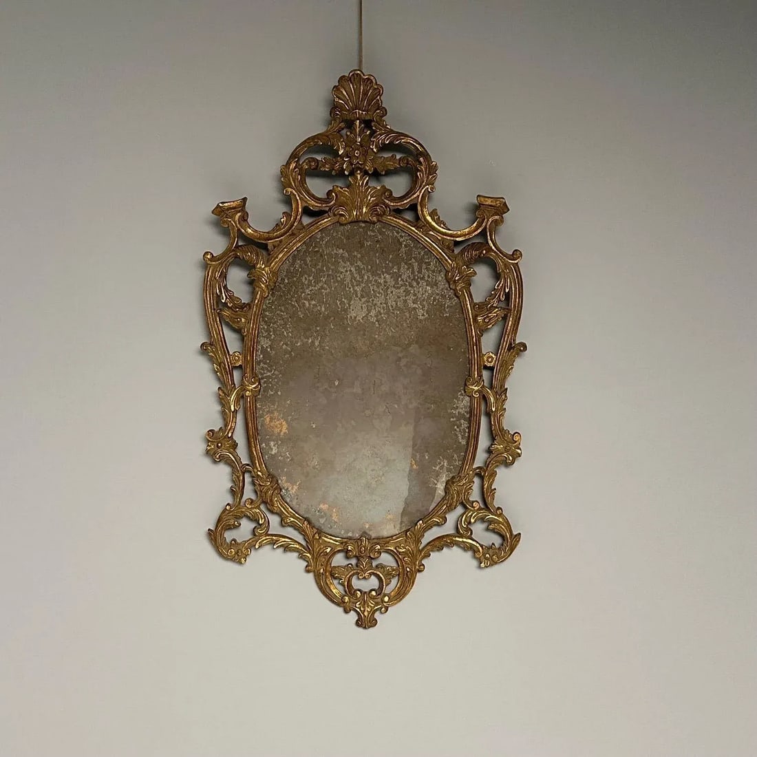 Italian Rococo Giltwood Wall or Console Mirror, Distressed - 3