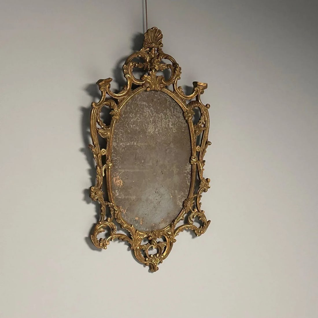 Italian Rococo Giltwood Wall or Console Mirror, Distressed - 4