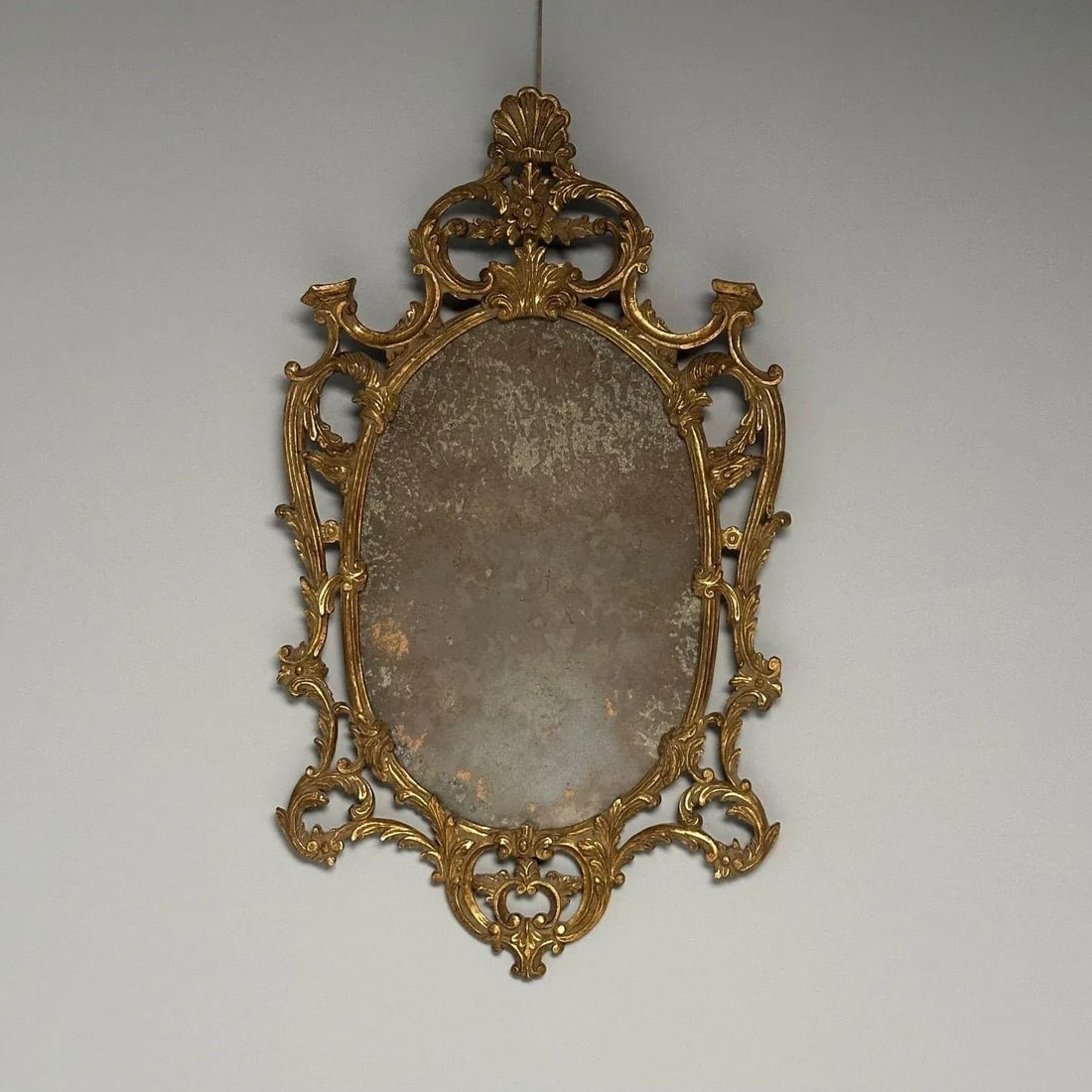 Italian Rococo Giltwood Wall or Console Mirror, Distressed - 5