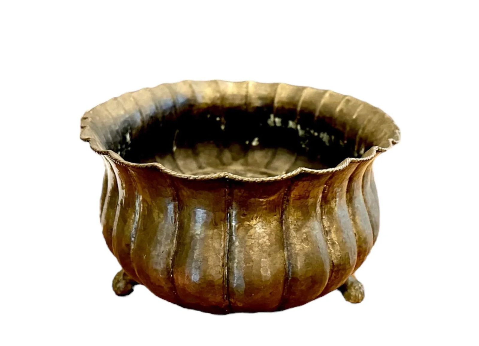 Vintage Large Monumental Italian Fluted Brass Paw Foot Jardiniere / Cachepot Planter by Egidio Casag - 2