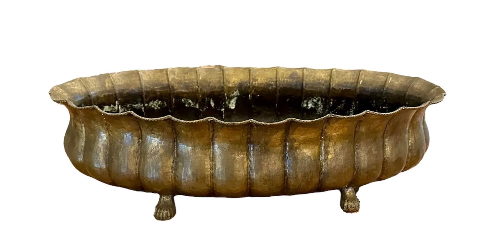 Vintage Large Monumental Italian Fluted Brass Paw Foot Jardiniere / Cachepot Planter by Egidio Casag - 3