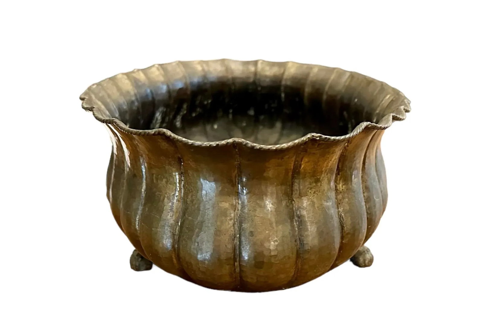 Vintage Large Monumental Italian Fluted Brass Paw Foot Jardiniere / Cachepot Planter by Egidio Casag - 4