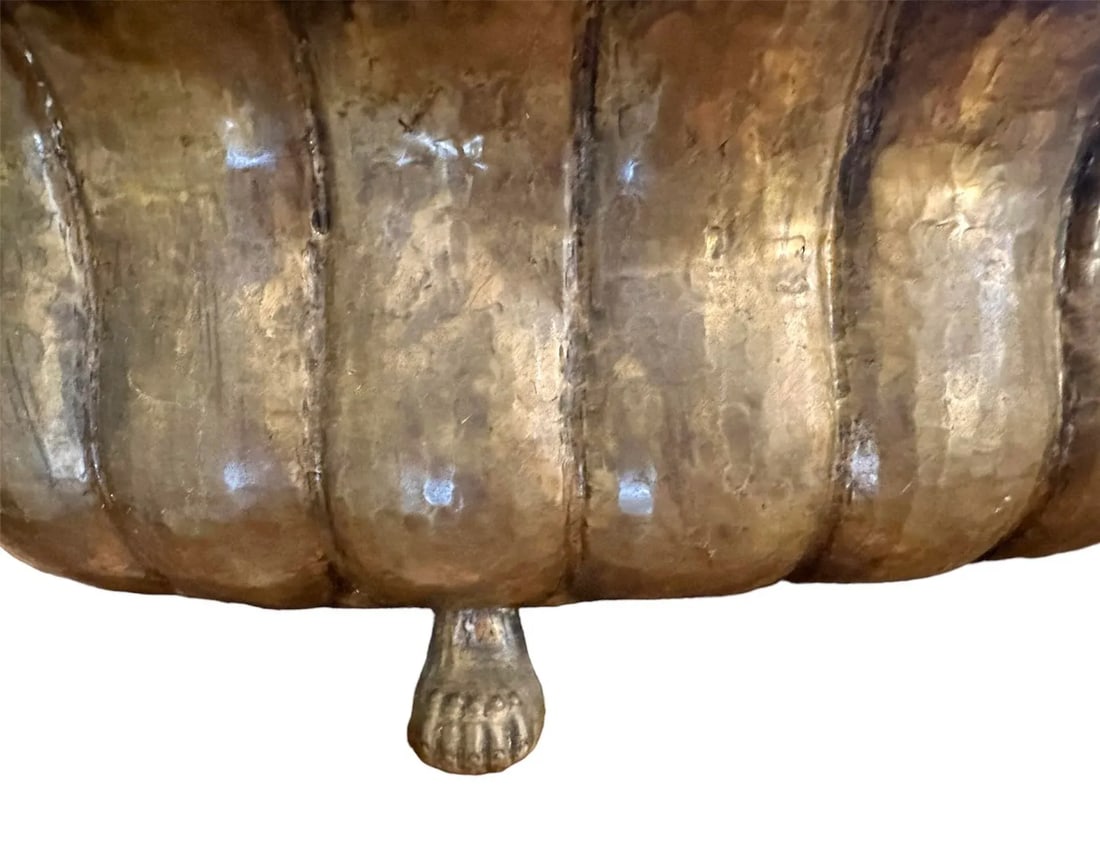Vintage Large Monumental Italian Fluted Brass Paw Foot Jardiniere / Cachepot Planter by Egidio Casag - 6