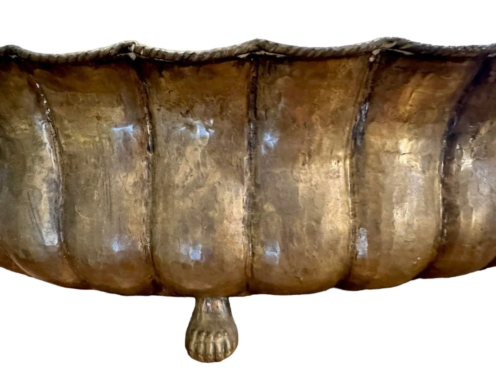 Vintage Large Monumental Italian Fluted Brass Paw Foot Jardiniere / Cachepot Planter by Egidio Casag - 7