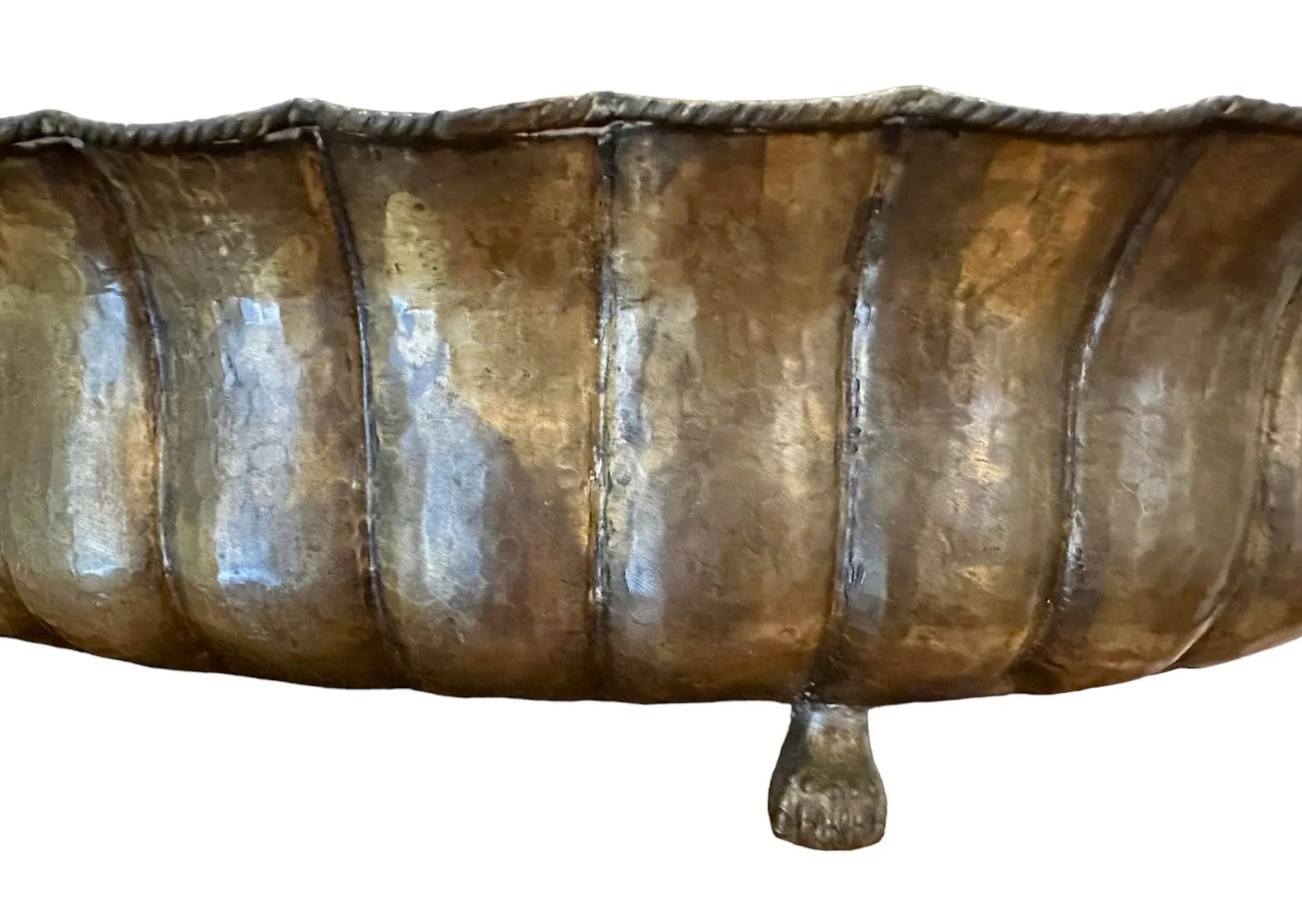 Vintage Large Monumental Italian Fluted Brass Paw Foot Jardiniere / Cachepot Planter by Egidio Casag - 8