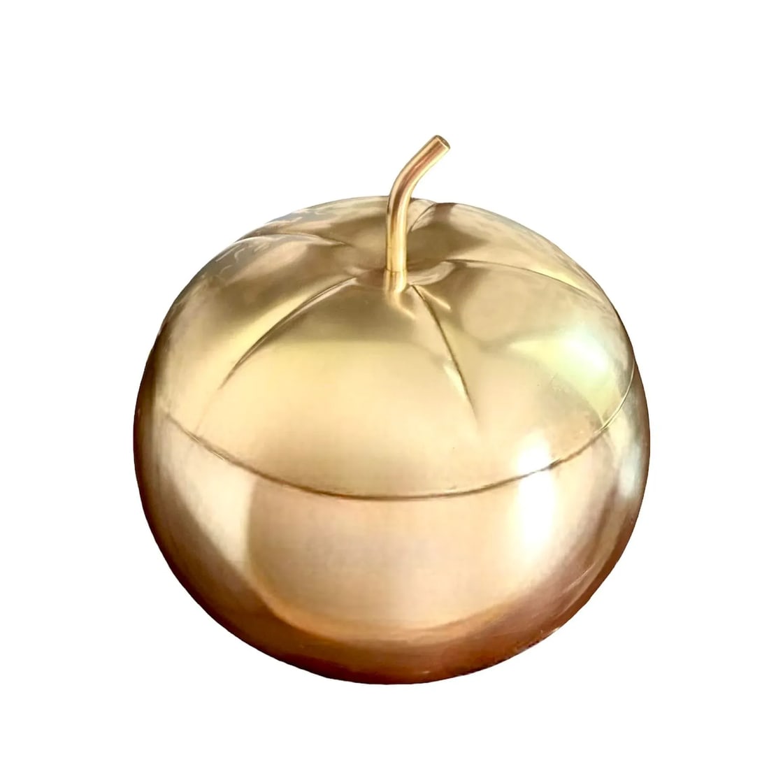 Vintage Large Italian Mid Century Modern Brass Pumpkin Form Ice Bucket / Box - 2