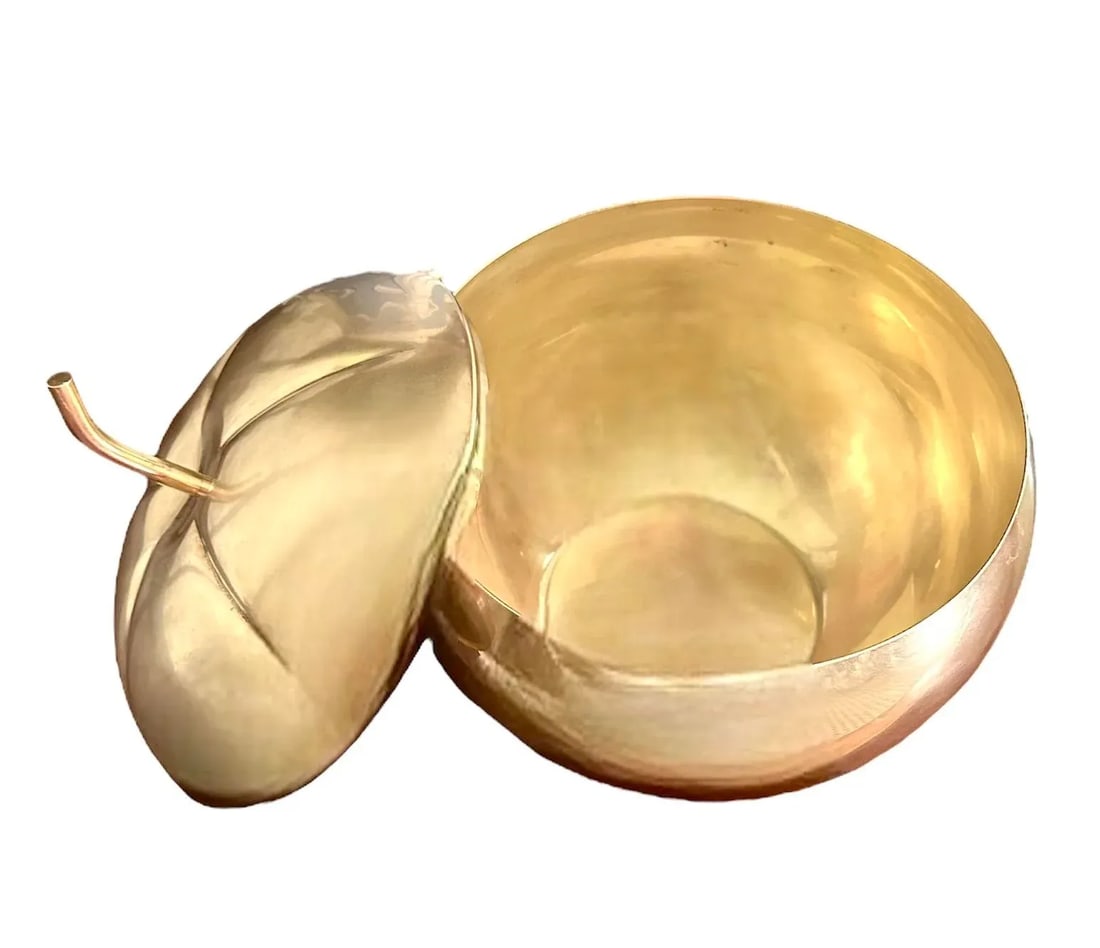 Vintage Large Italian Mid Century Modern Brass Pumpkin Form Ice Bucket / Box - 3
