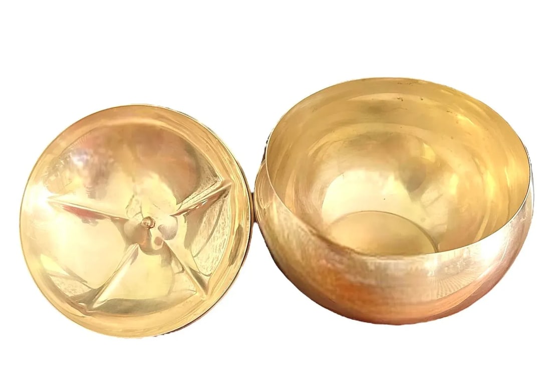 Vintage Large Italian Mid Century Modern Brass Pumpkin Form Ice Bucket / Box - 4