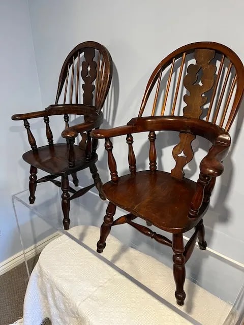 Pair of Antique English Windsor Child's Chairs - 11