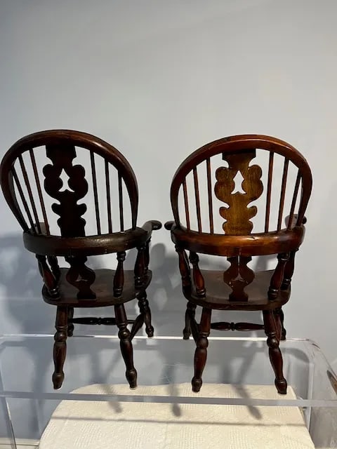 Pair of Antique English Windsor Child's Chairs - 7