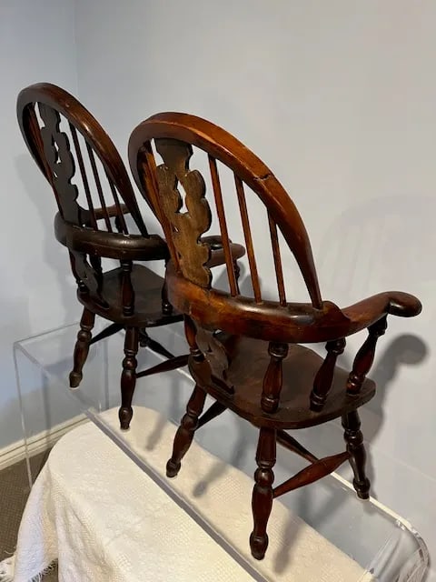 Pair of Antique English Windsor Child's Chairs - 8
