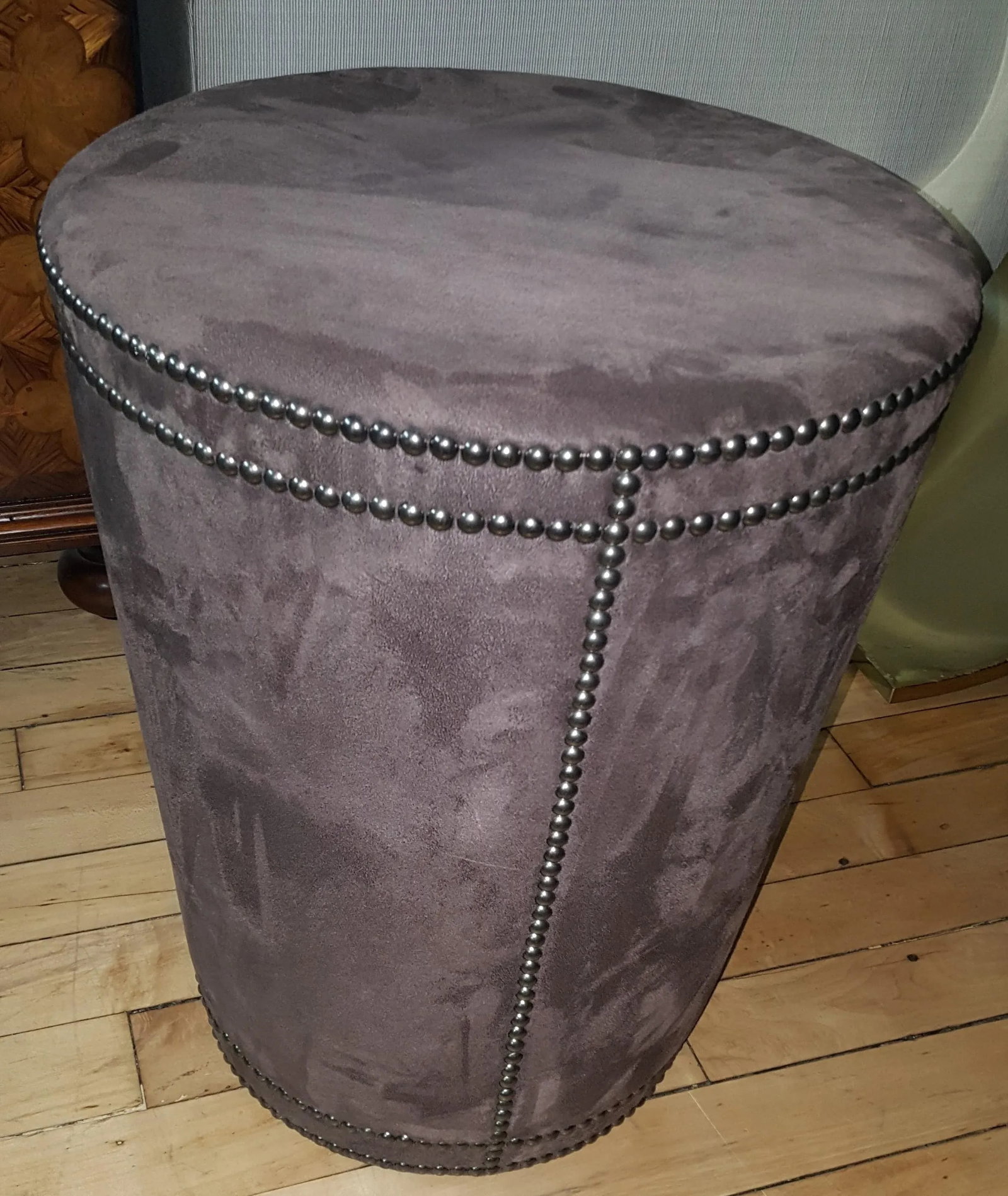 Bernhart Pomona Ottoman Brown Tapered Cylinder With Nailheads - 2