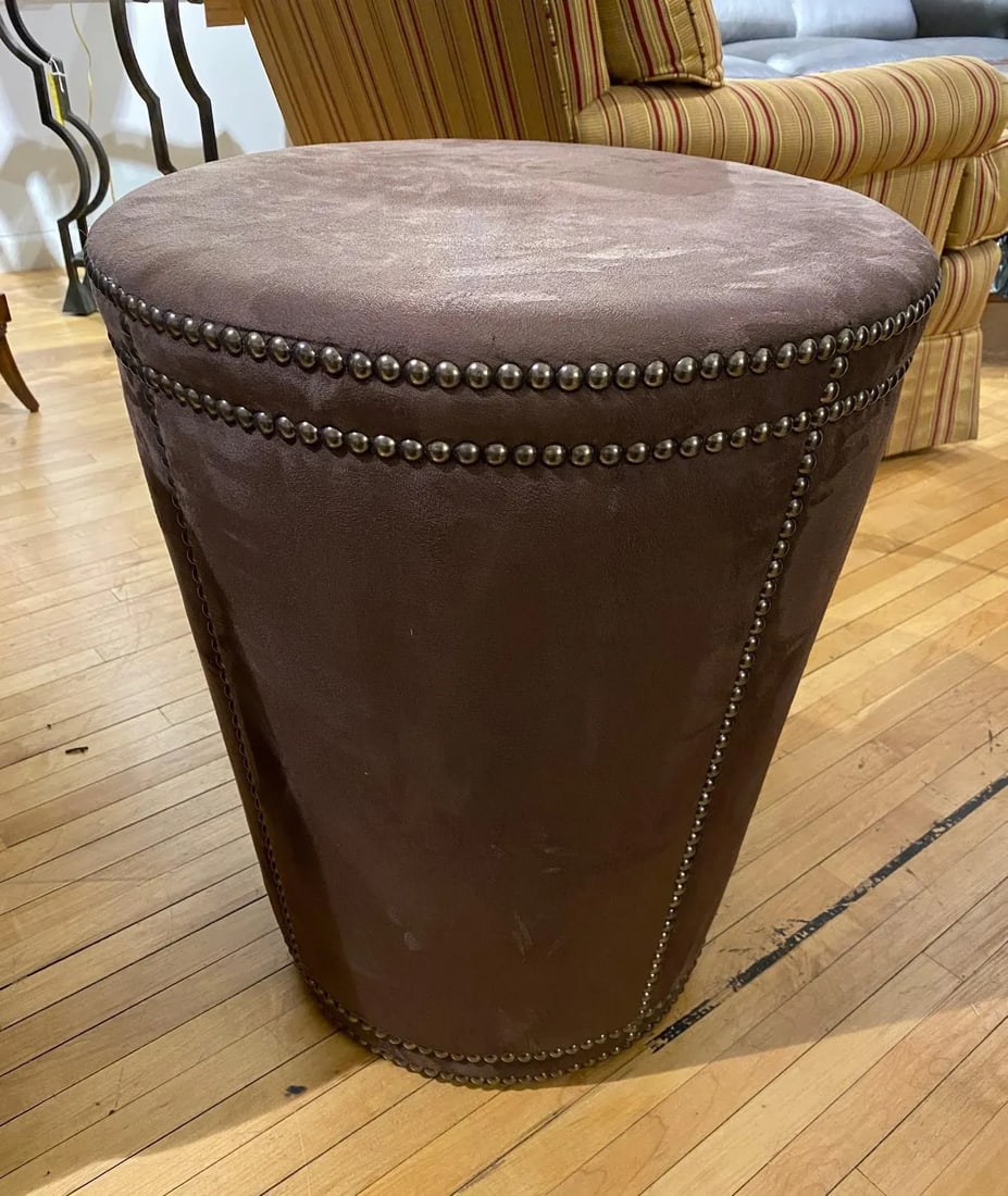 Bernhart Pomona Ottoman Brown Tapered Cylinder With Nailheads - 3