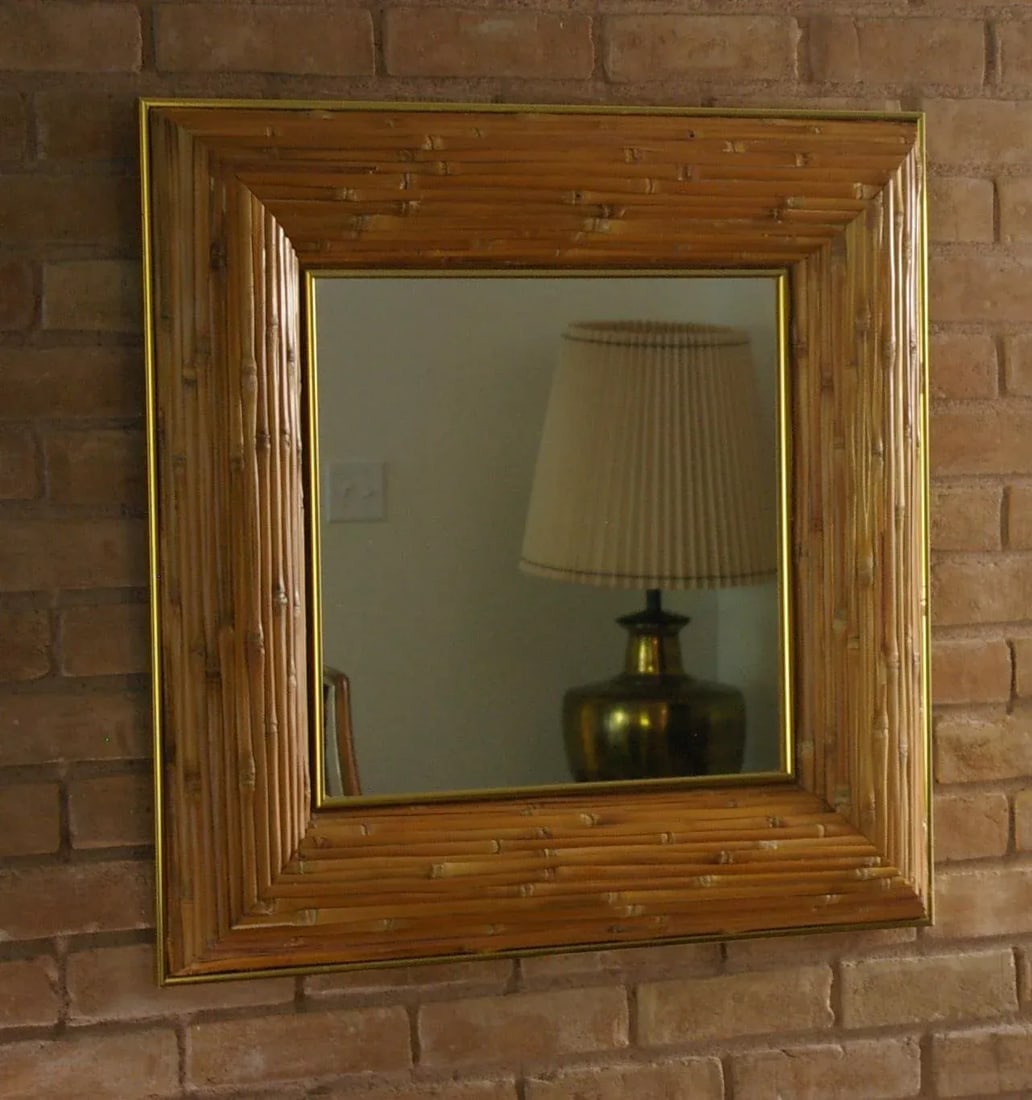 1970s Greg Copeland Op Art Bamboo and Brass Mirror - 3
