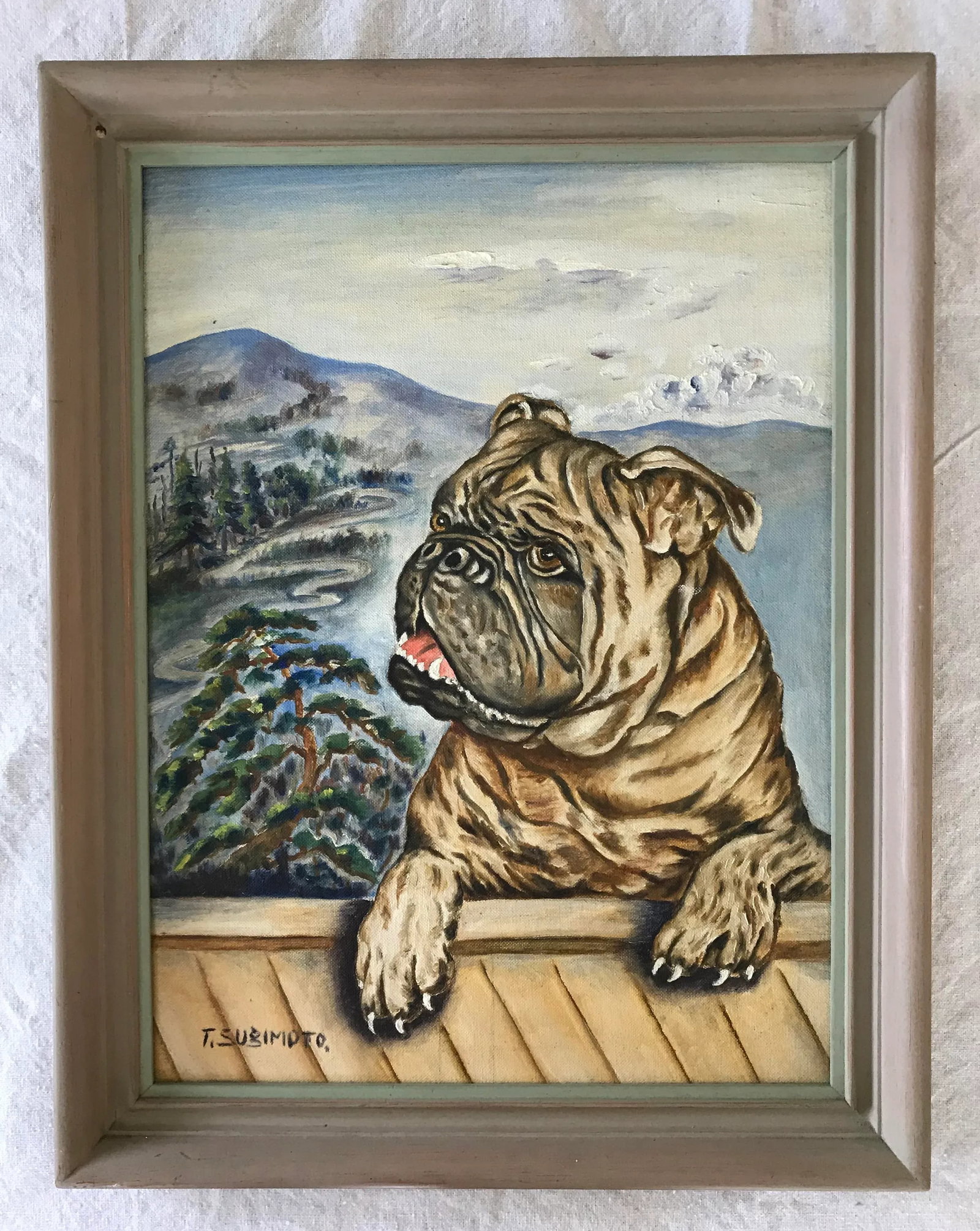 Vintage Mid Century Pug Painting by T. Sugimoto - 12