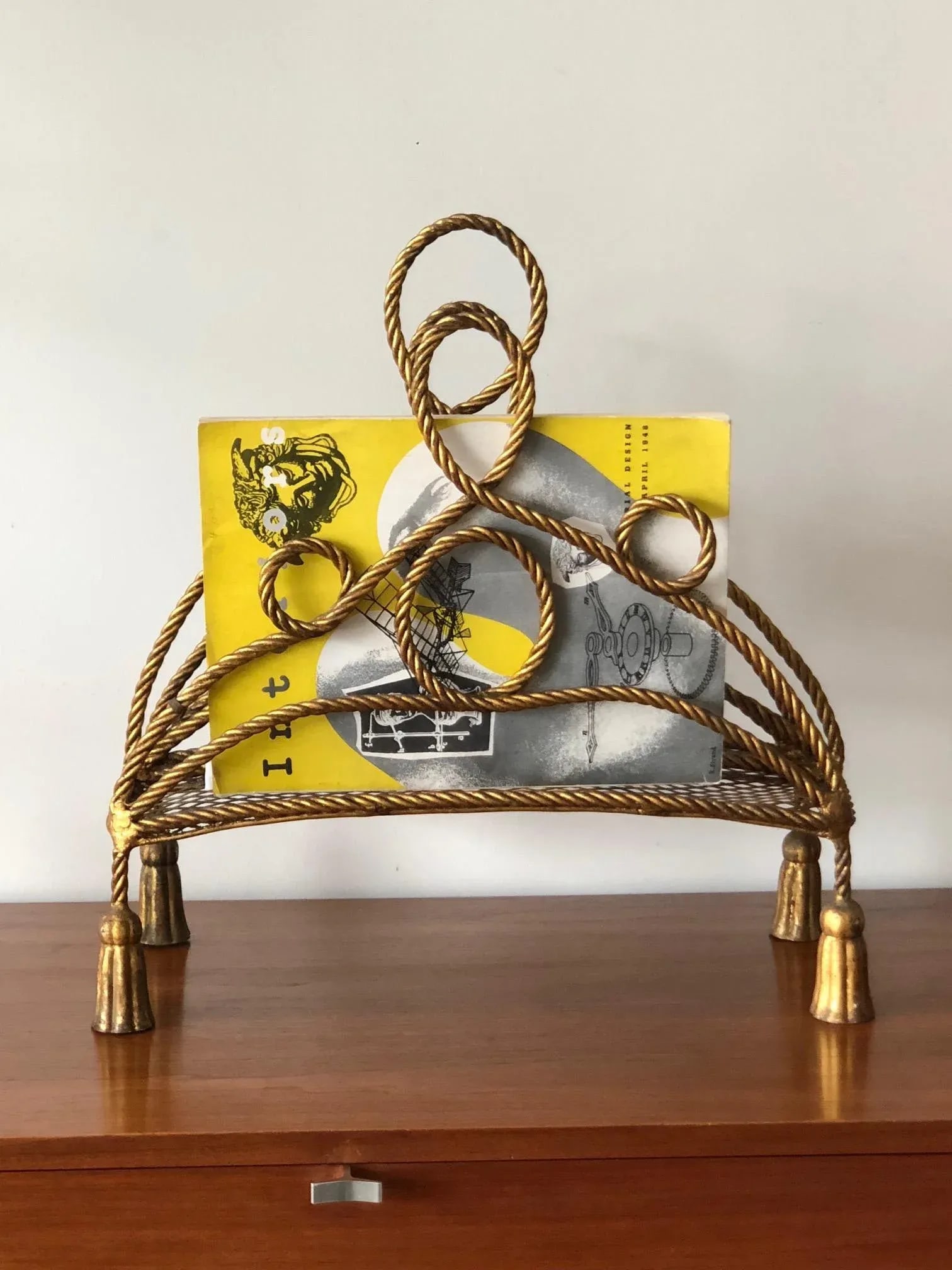 1960s Vintage Italian Gilt Metal Magazine Rack - 8