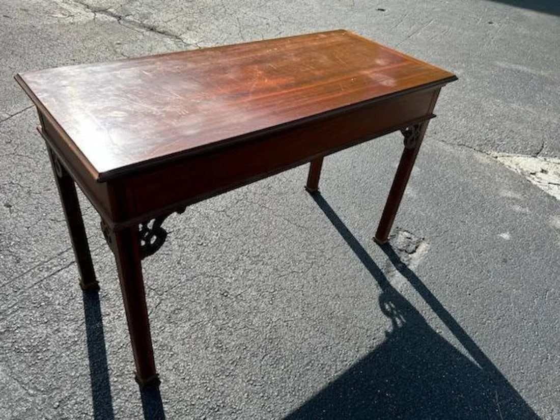 1980s Baker Historic Charleston Mahogany Fretwork Lion Head Two Drawer Desk - 4