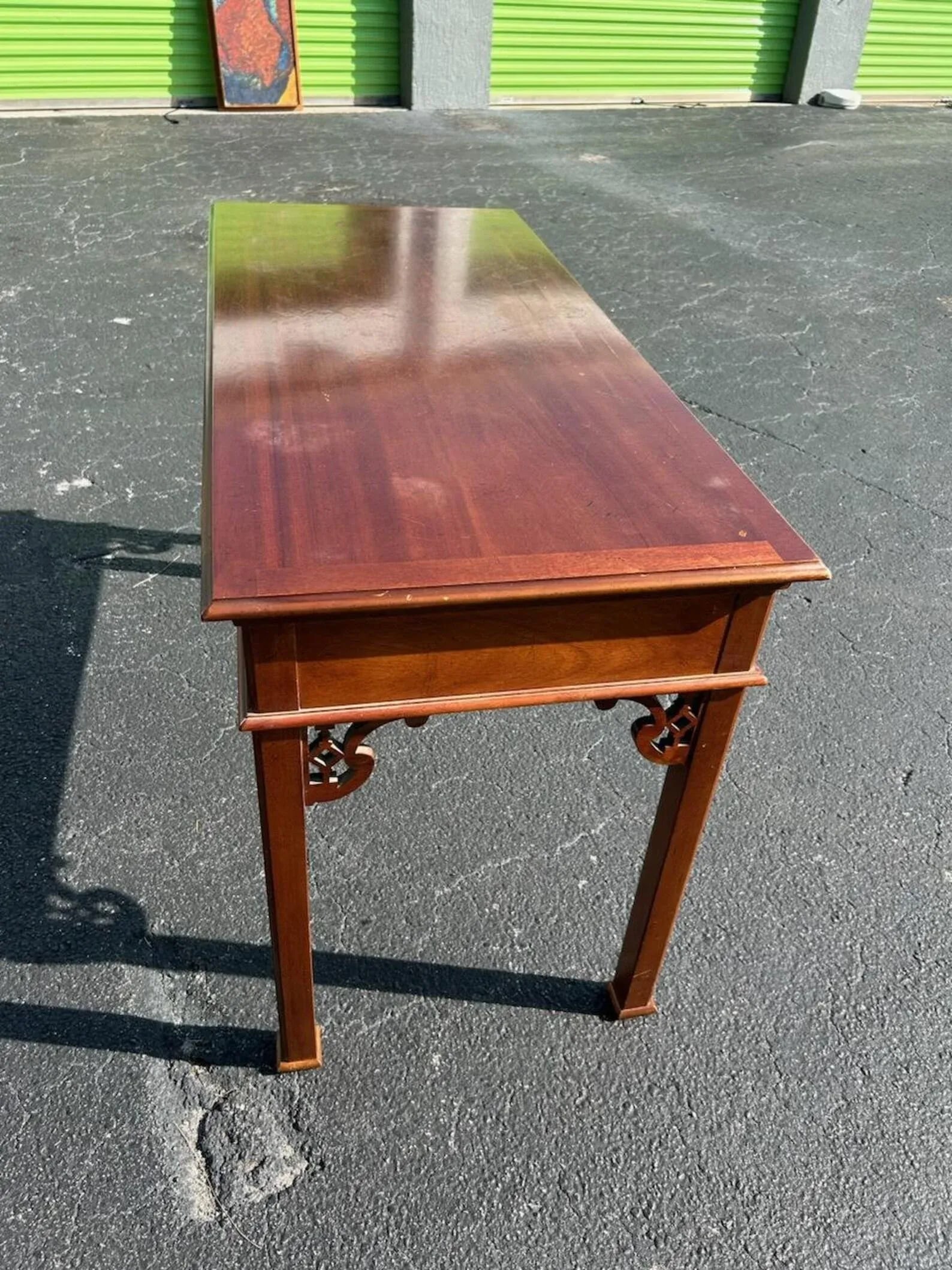 1980s Baker Historic Charleston Mahogany Fretwork Lion Head Two Drawer Desk - 6