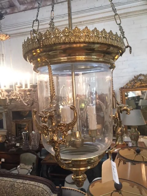 Vintage English Glass and Brass Lantern - 10