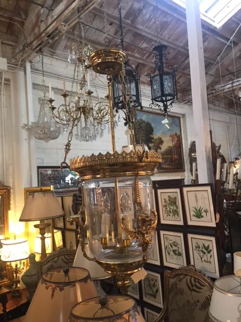 Vintage English Glass and Brass Lantern - 2