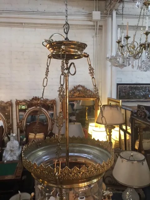 Vintage English Glass and Brass Lantern - 3