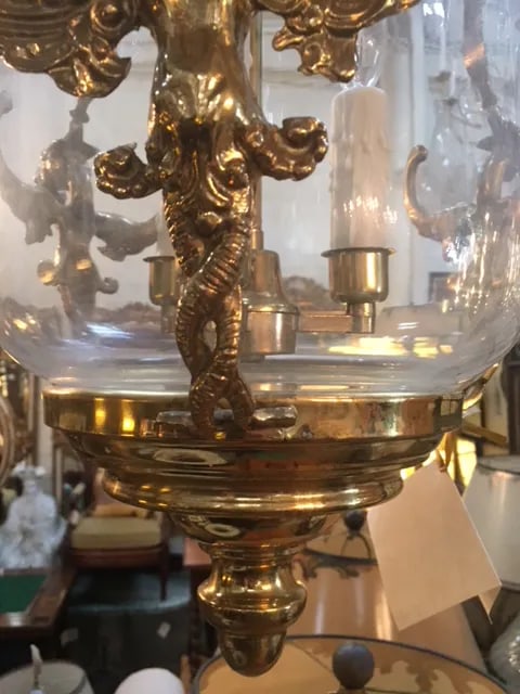 Vintage English Glass and Brass Lantern - 5