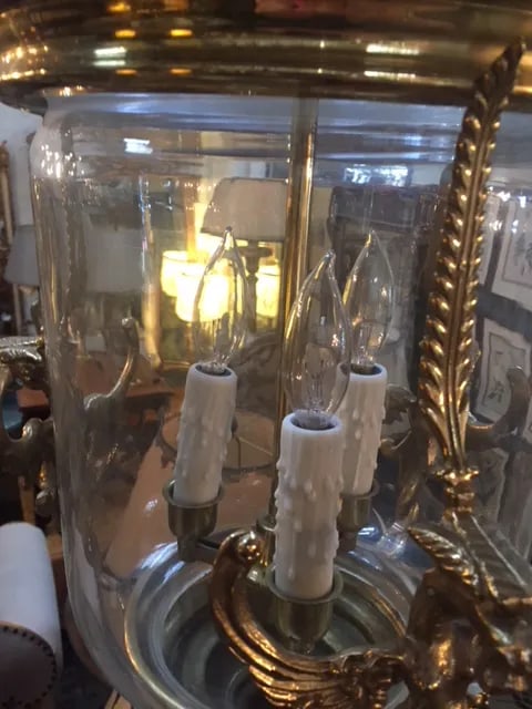 Vintage English Glass and Brass Lantern - 7