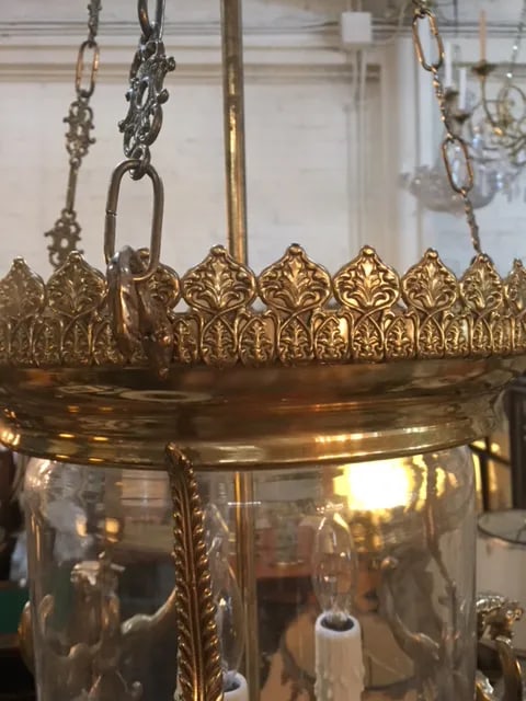 Vintage English Glass and Brass Lantern - 9