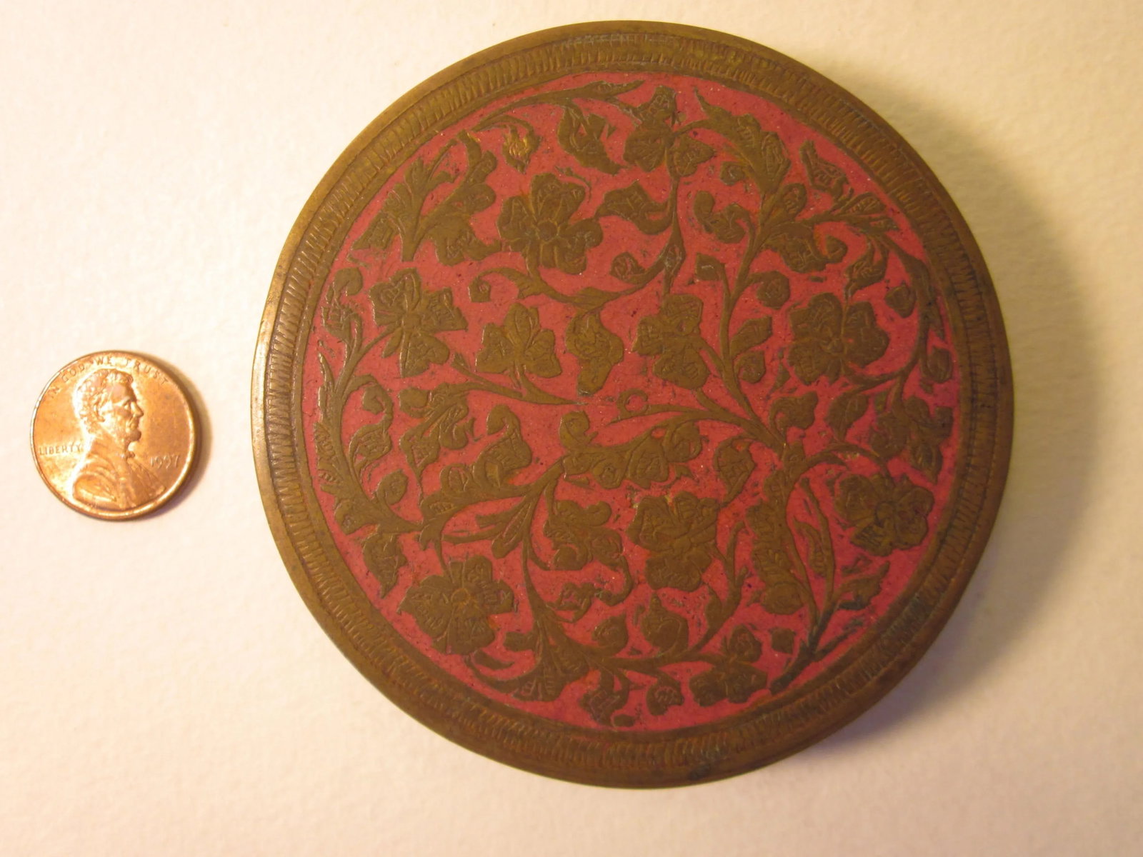 20th Century Boho Chic Indian Brass/Pink Enamel Lidded Jar - 3