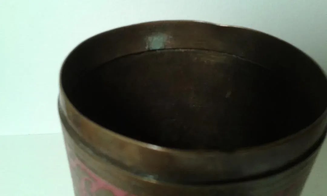 20th Century Boho Chic Indian Brass/Pink Enamel Lidded Jar - 7