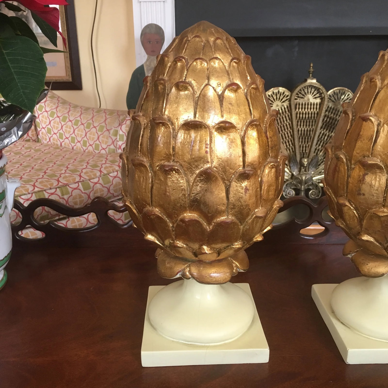 Modern Gold Leaf Finials- A Pair - 2