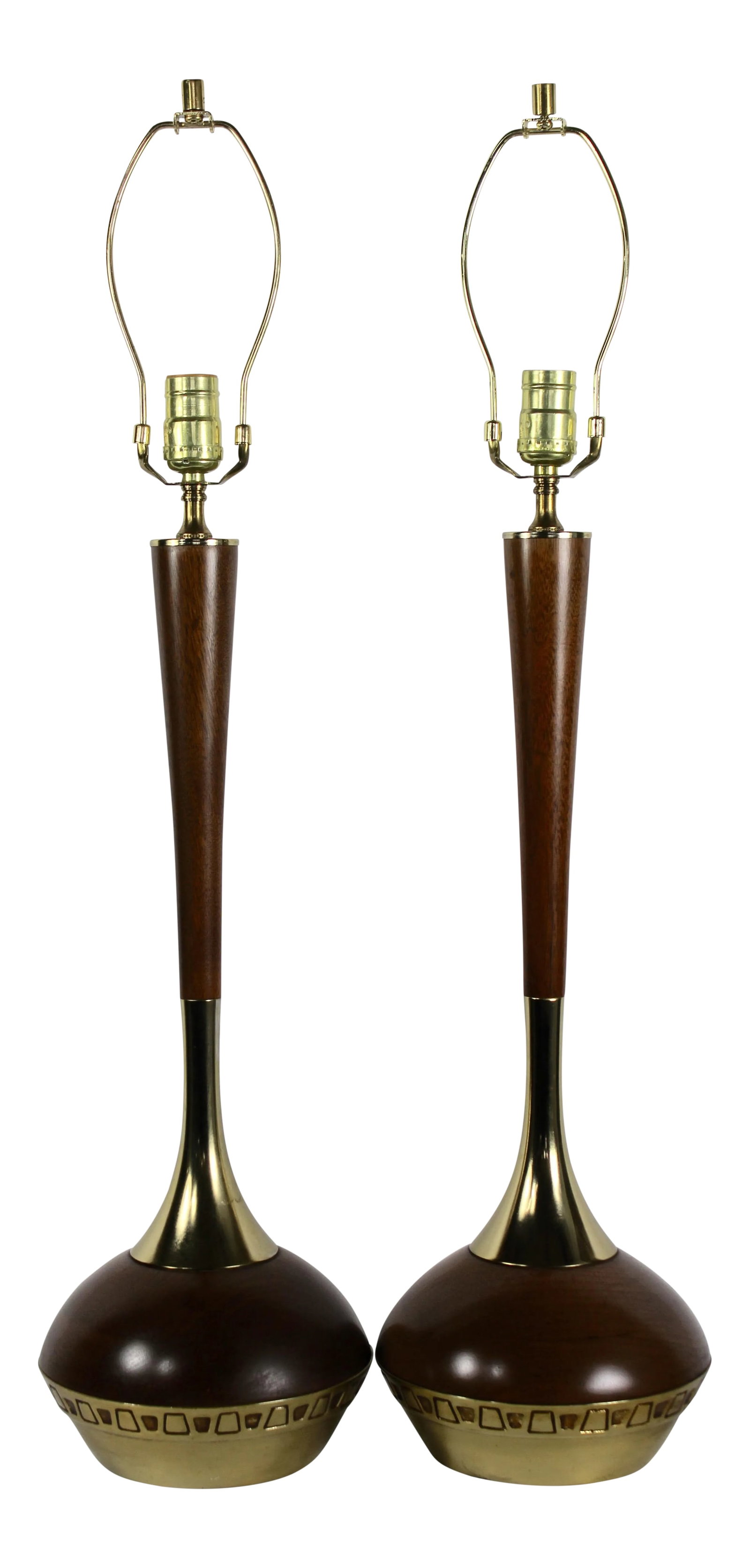 Vintage Mid Century Modern Walnut Brutalist Lamps- A Pair: Selling the solid walnut brass brutalist lamps from a Boston collectors loft these lamps are large very heavy good quality brass and solid walnut no nicks or scratches in working order very nice