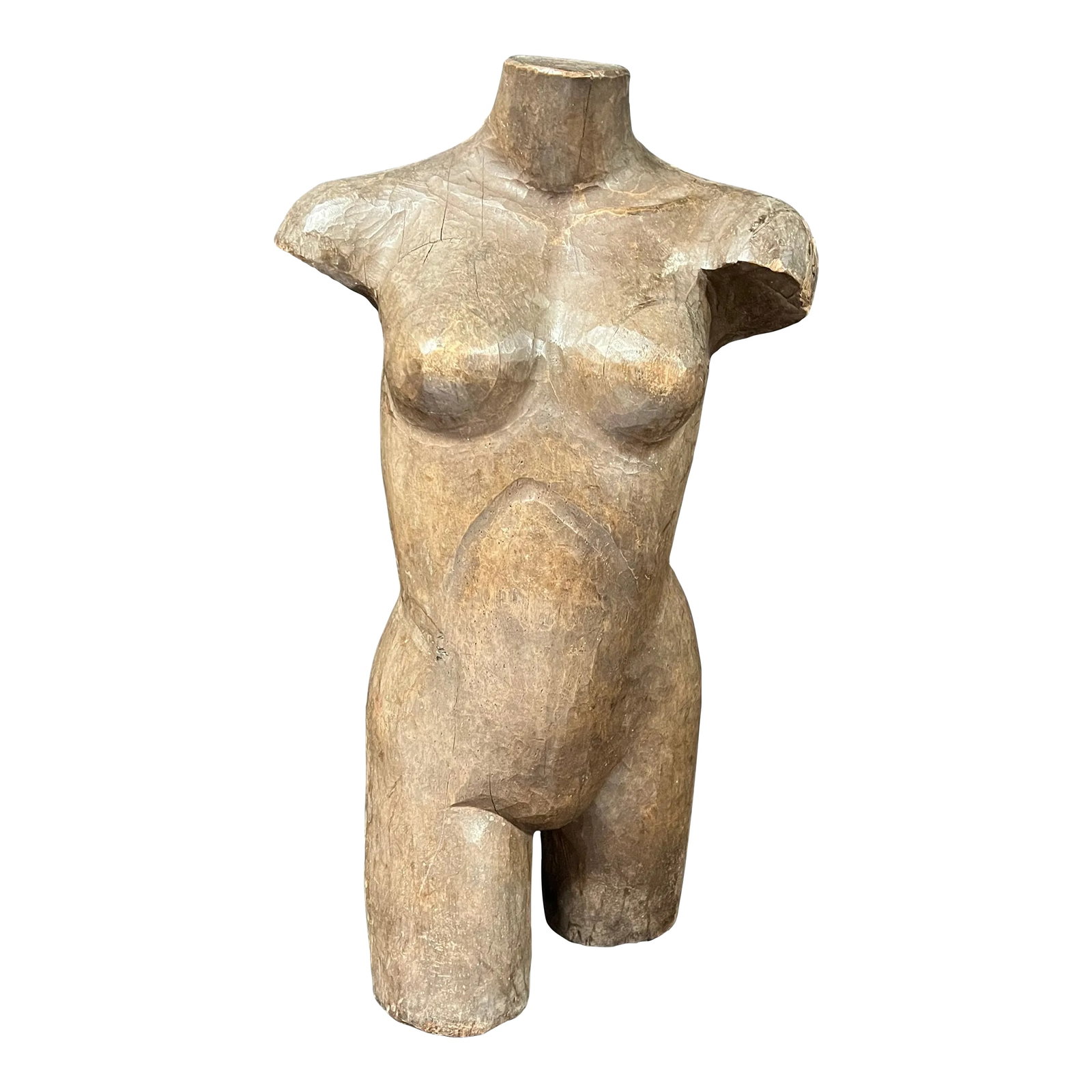 Large Carved Solid Wood Female Female Torso Sculpture Late 19th Century: Late 19th Century Large Carved Solid Wood Female Torso Sculpture AGES: Late 19th Century MATERIALS: Wood COUNTRY: Philippines DIMENSIONS: 20 inches high x 11 inches wide x 7 inches depth CONDITION:
