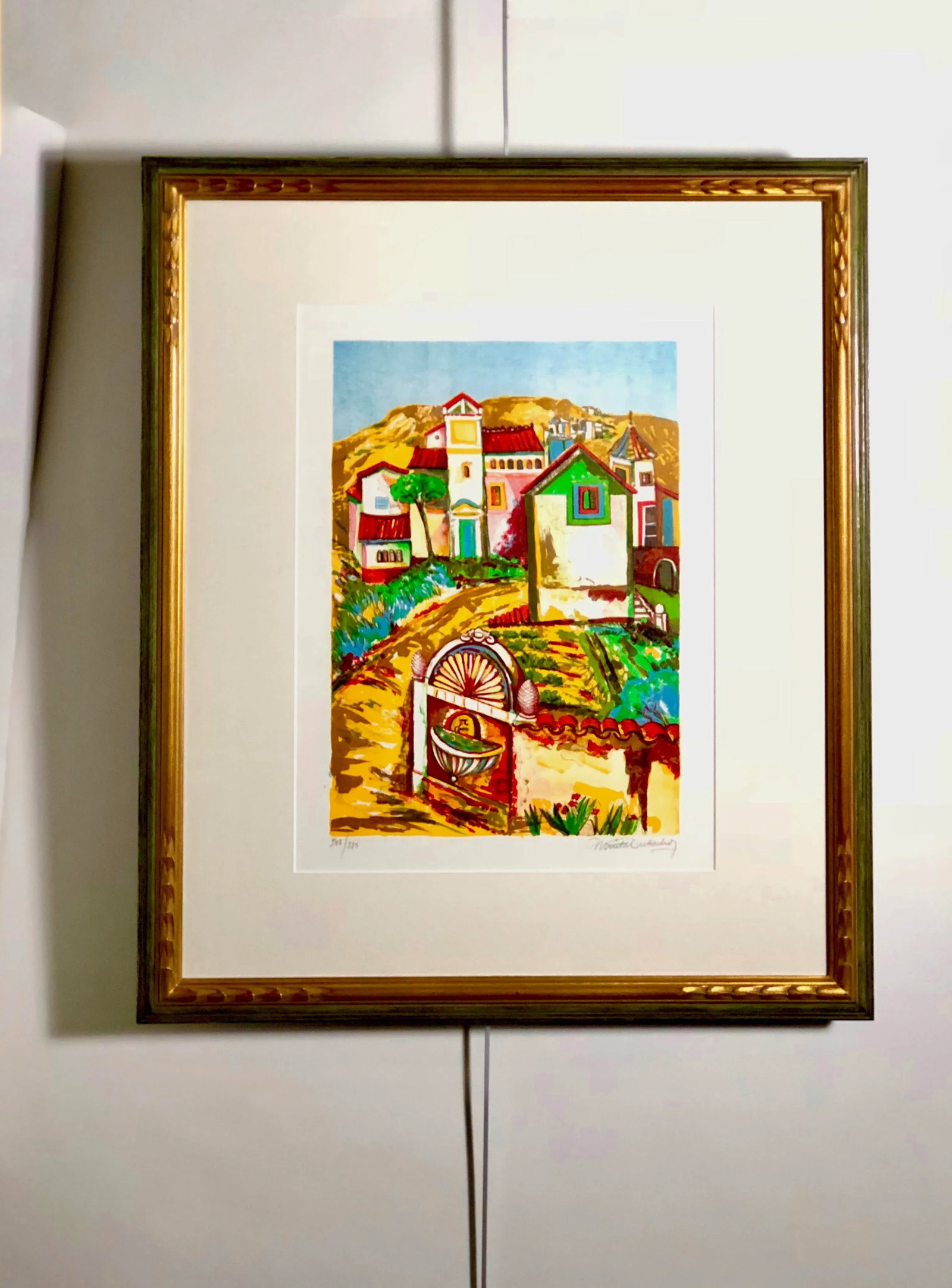 Impressionist Retro Framed Print of a Colonial Town - 11