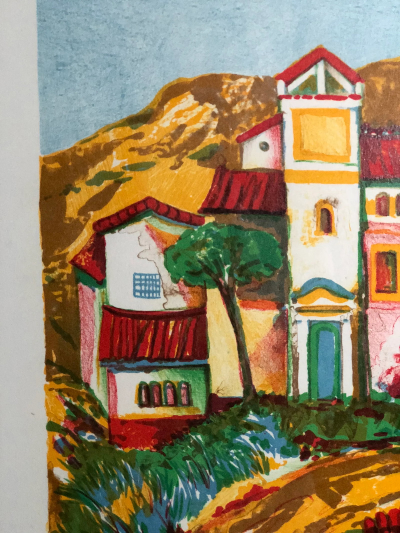 Impressionist Retro Framed Print of a Colonial Town - 7
