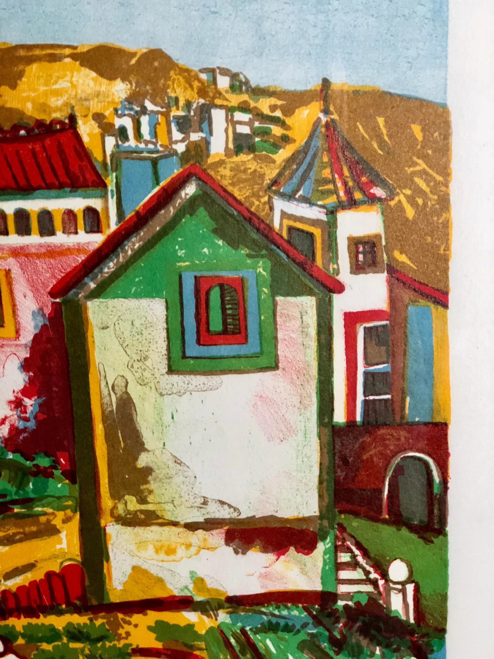 Impressionist Retro Framed Print of a Colonial Town - 8