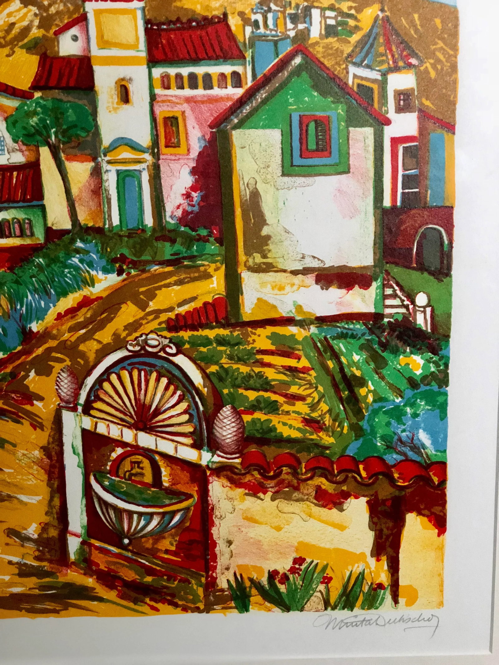 Impressionist Retro Framed Print of a Colonial Town - 9