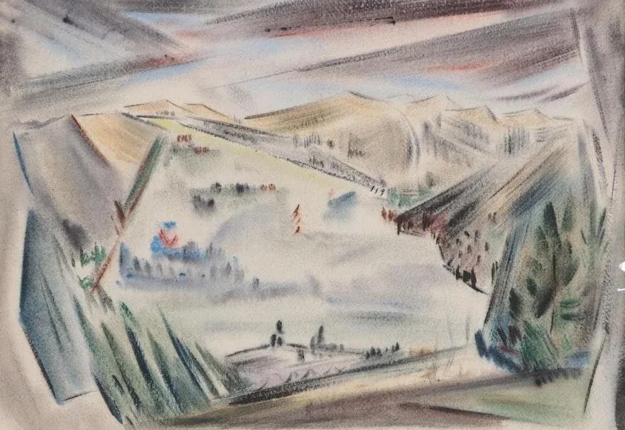 Original Vintage Signed & Dated Yngve H. Olsen Landscape Watercolor Painting - 2