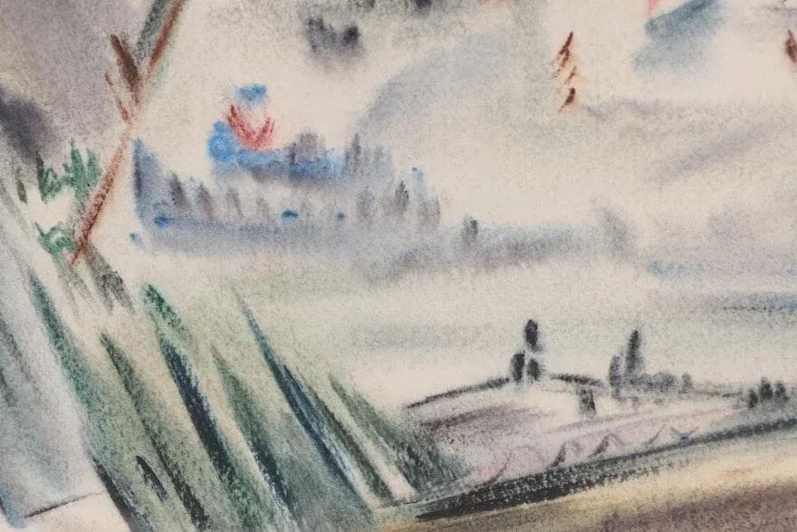 Original Vintage Signed & Dated Yngve H. Olsen Landscape Watercolor Painting - 3