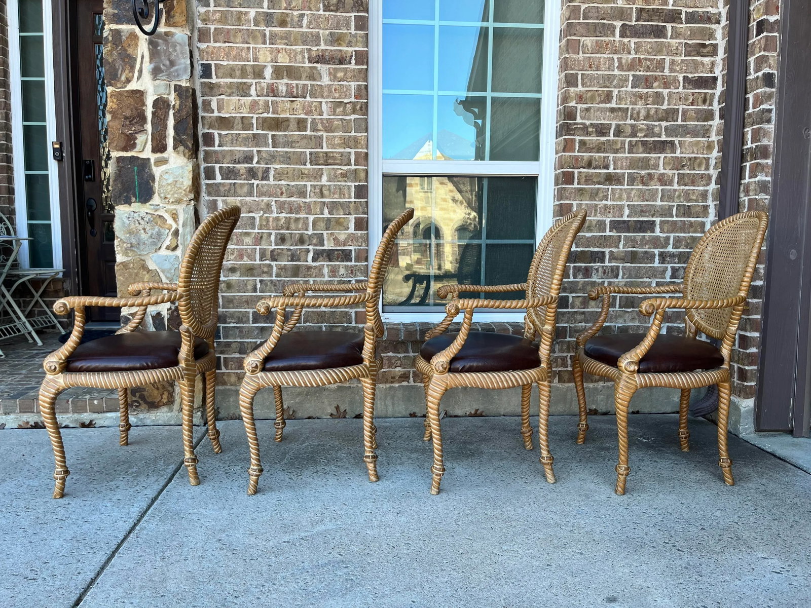 Set of 2 (Only 1 Set Available) Twisted and Knotted Rope Motif Cane Back Arm Chairs, 1970s, in the S - 10