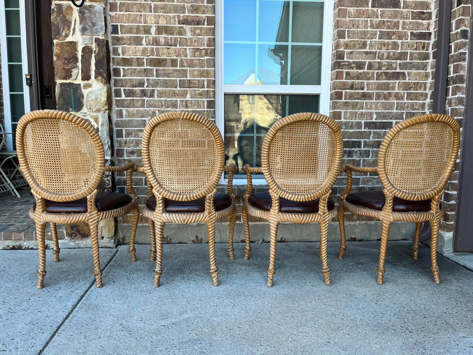Set of 2 (Only 1 Set Available) Twisted and Knotted Rope Motif Cane Back Arm Chairs, 1970s, in the S - 11