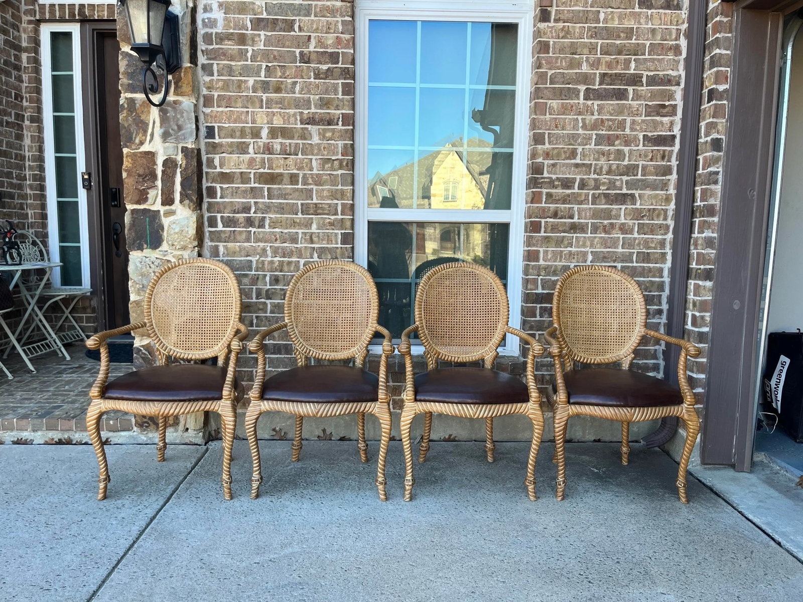 Set of 2 (Only 1 Set Available) Twisted and Knotted Rope Motif Cane Back Arm Chairs, 1970s, in the S - 2