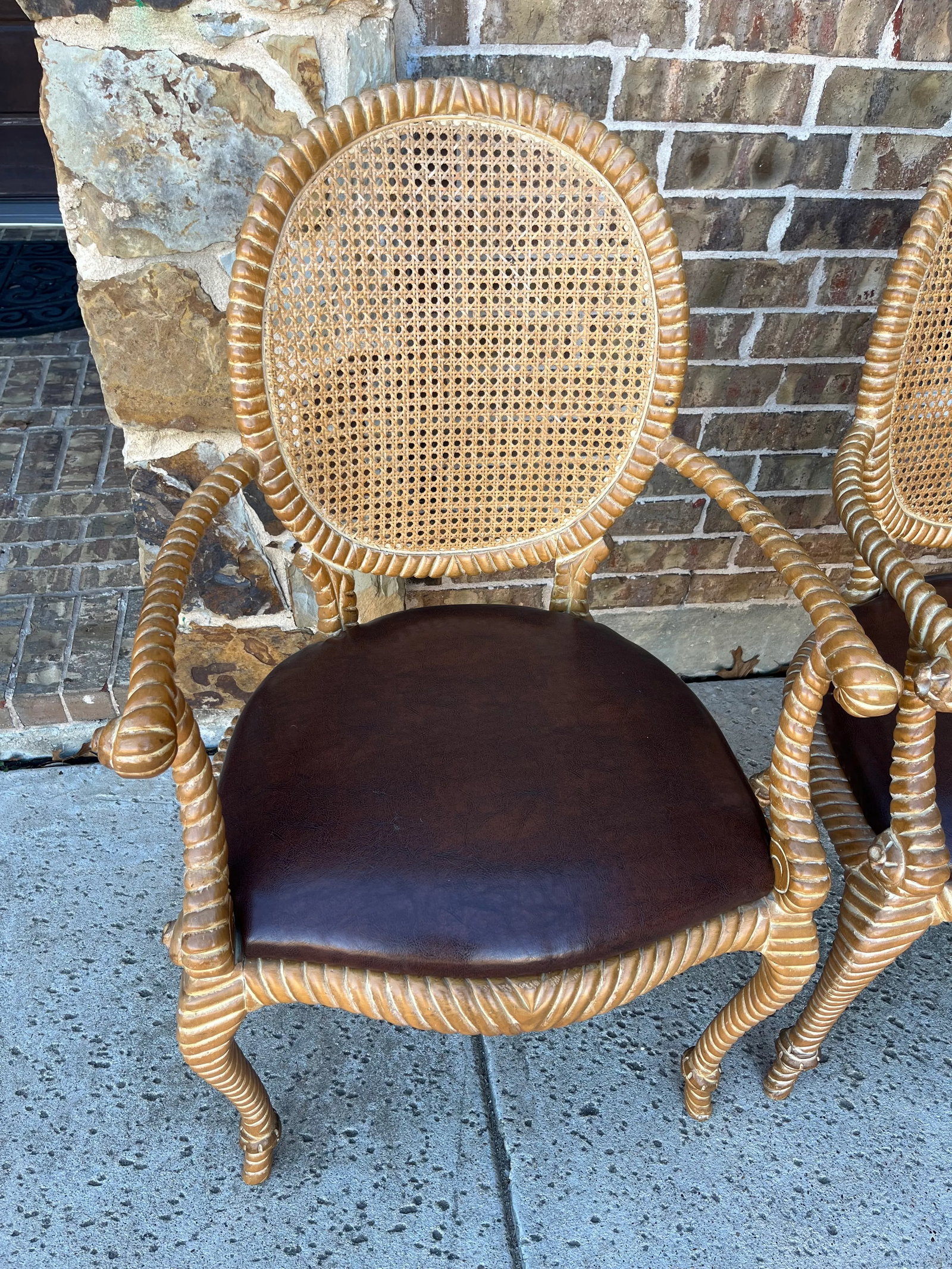 Set of 2 (Only 1 Set Available) Twisted and Knotted Rope Motif Cane Back Arm Chairs, 1970s, in the S - 3