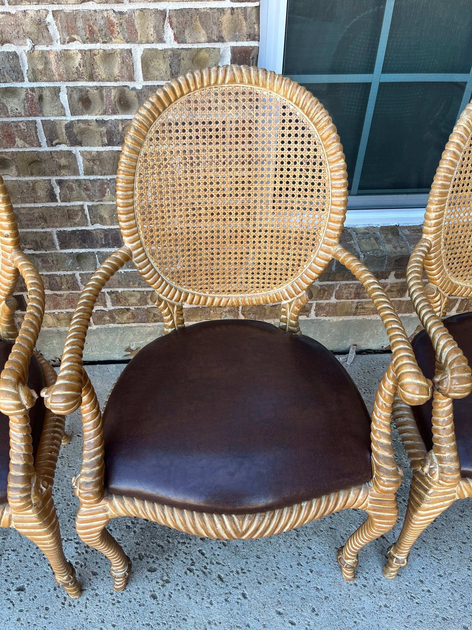 Set of 2 (Only 1 Set Available) Twisted and Knotted Rope Motif Cane Back Arm Chairs, 1970s, in the S - 4