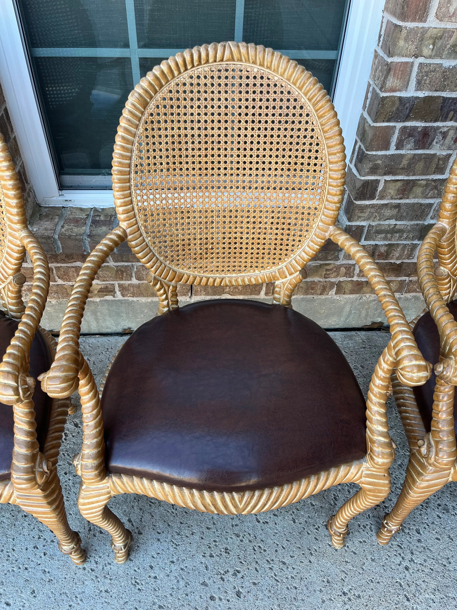 Set of 2 (Only 1 Set Available) Twisted and Knotted Rope Motif Cane Back Arm Chairs, 1970s, in the S - 5
