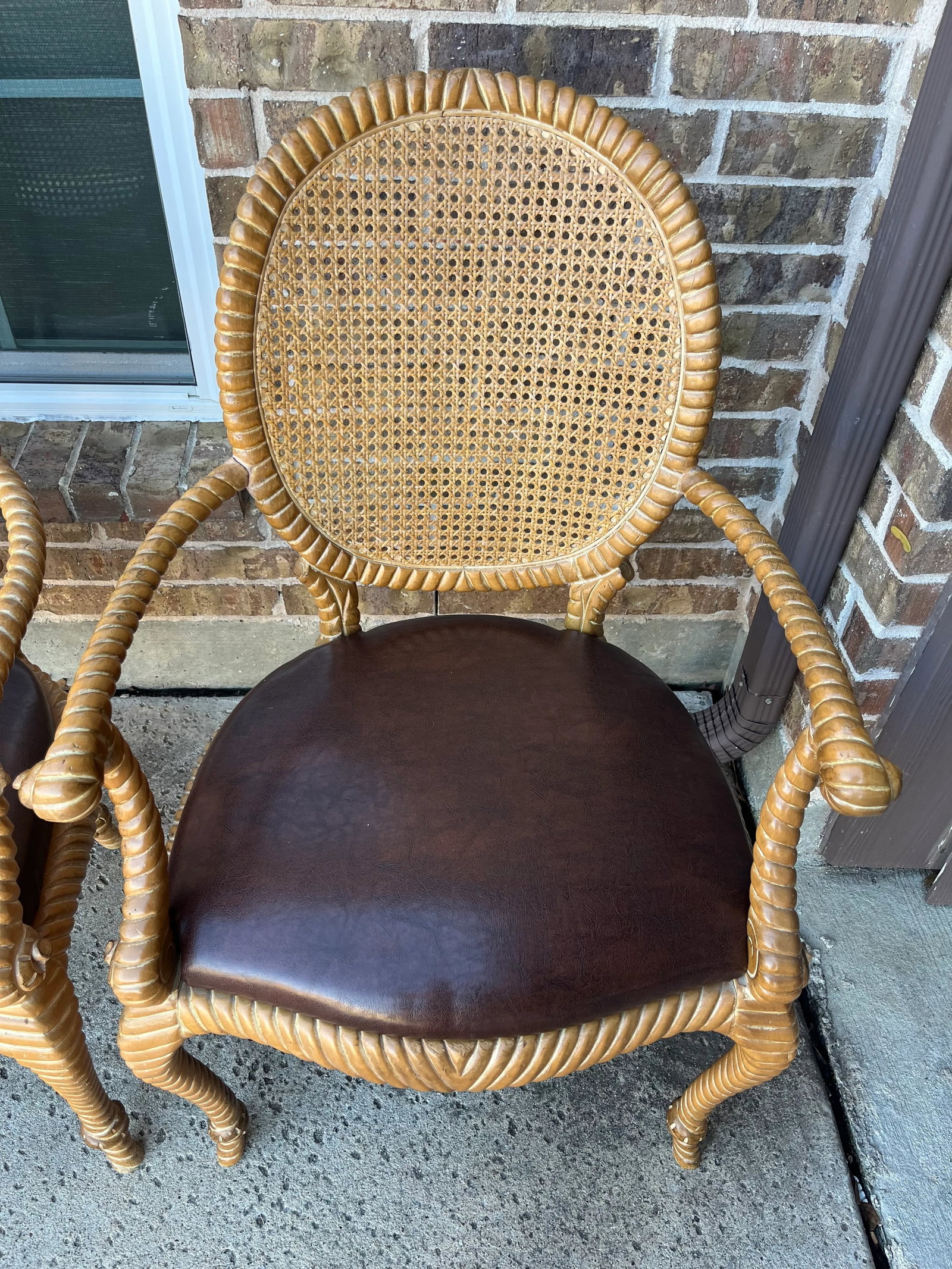 Set of 2 (Only 1 Set Available) Twisted and Knotted Rope Motif Cane Back Arm Chairs, 1970s, in the S - 6