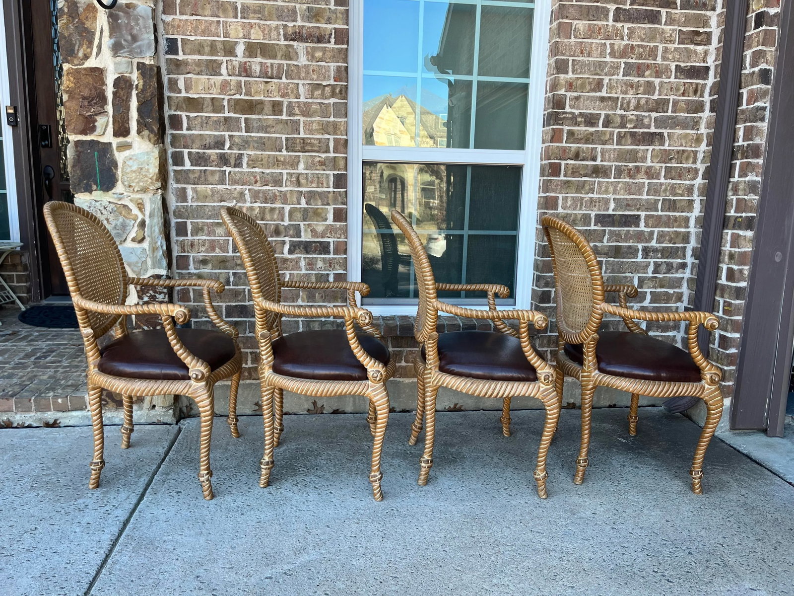 Set of 2 (Only 1 Set Available) Twisted and Knotted Rope Motif Cane Back Arm Chairs, 1970s, in the S - 7