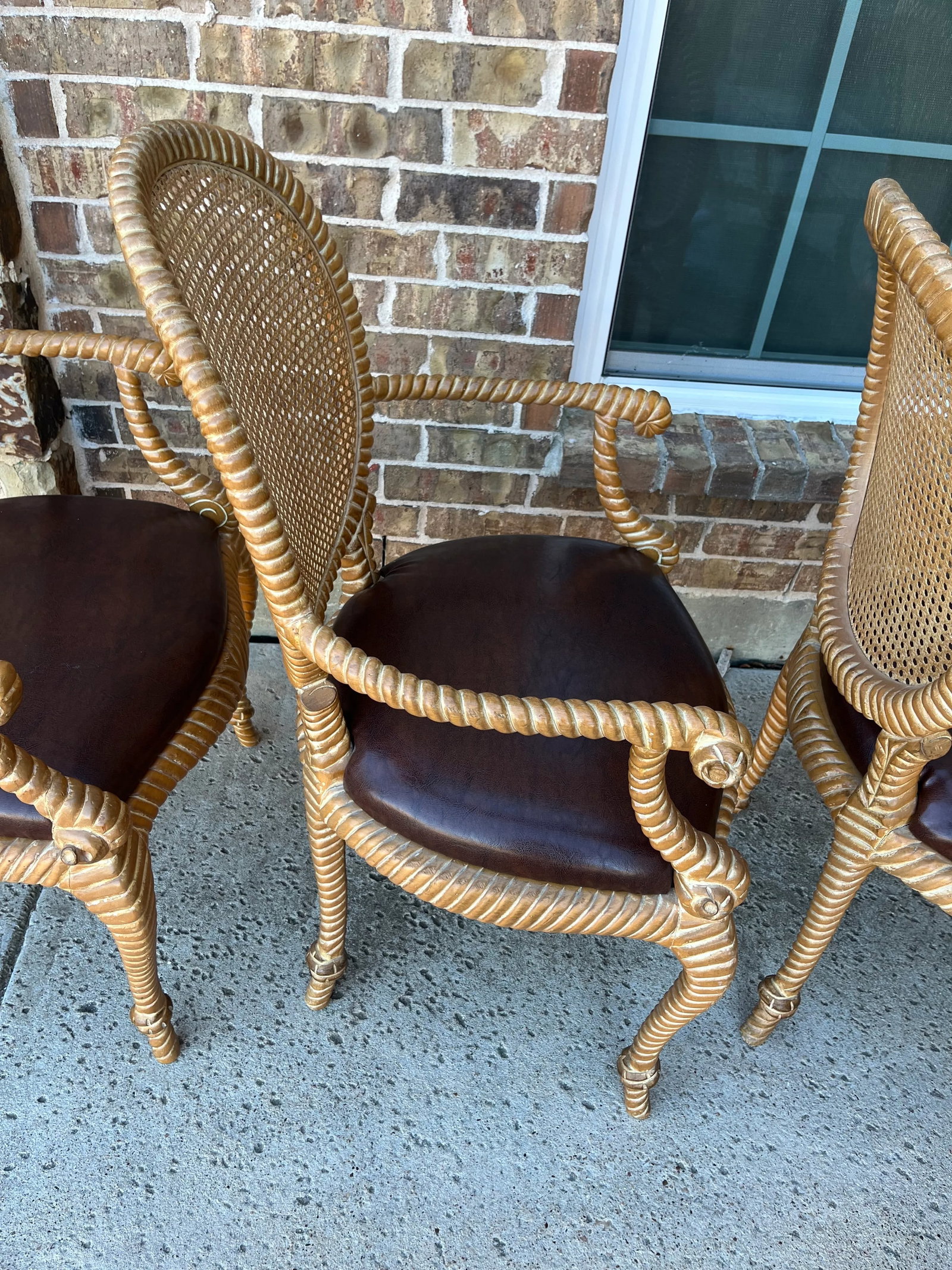 Set of 2 (Only 1 Set Available) Twisted and Knotted Rope Motif Cane Back Arm Chairs, 1970s, in the S - 8
