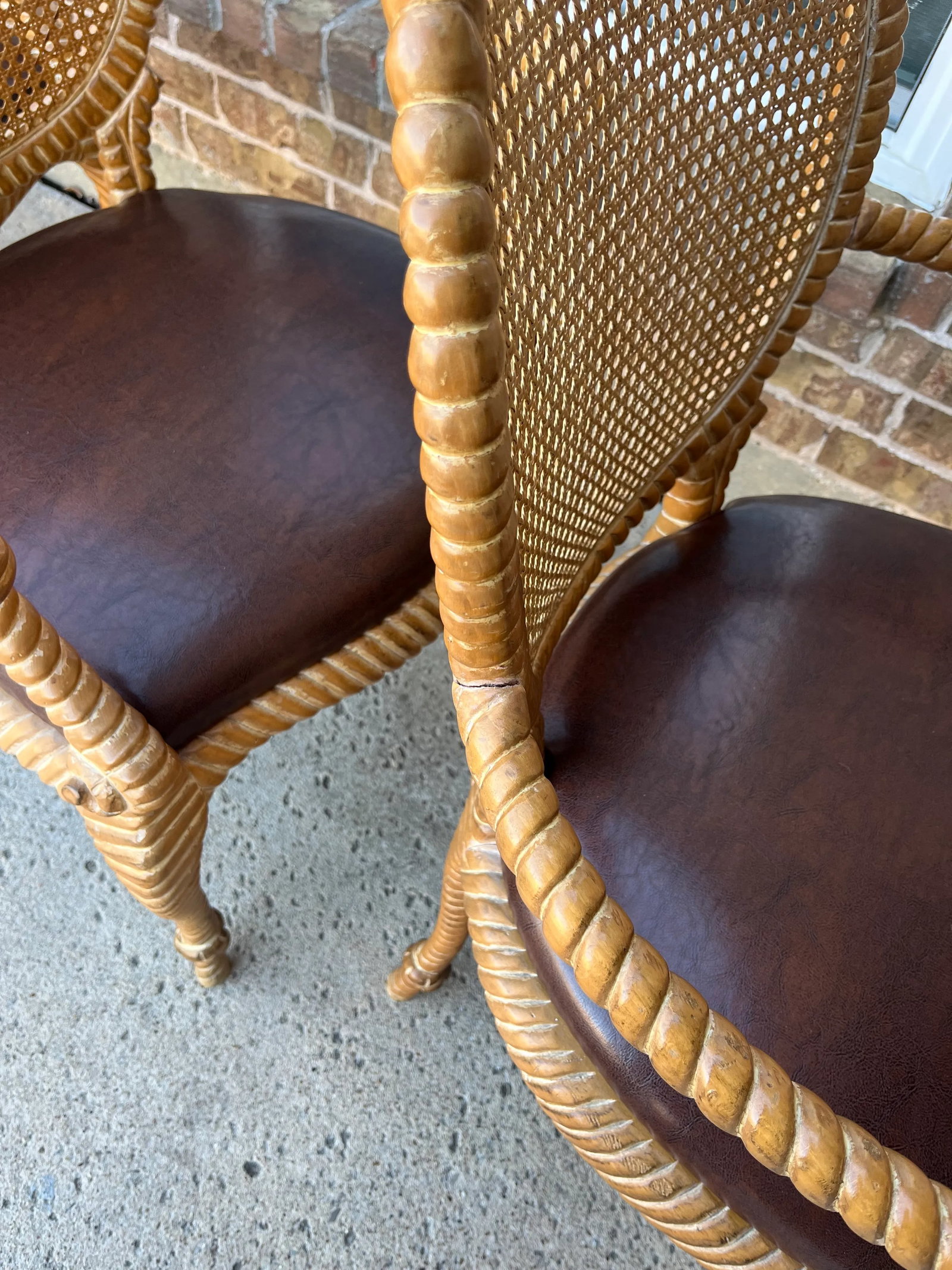 Set of 2 (Only 1 Set Available) Twisted and Knotted Rope Motif Cane Back Arm Chairs, 1970s, in the S - 9